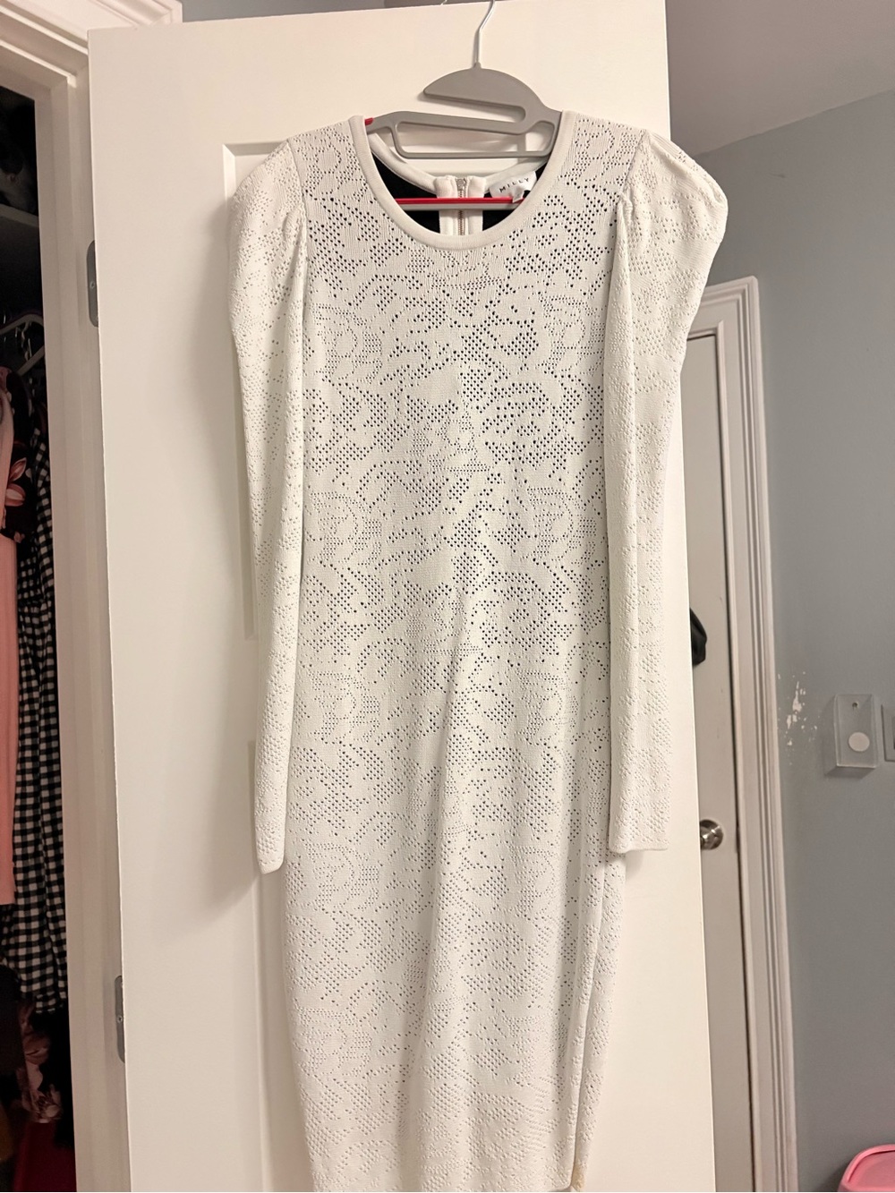 Milly White Long Sleeve Eyelet Knit Midi Dress
